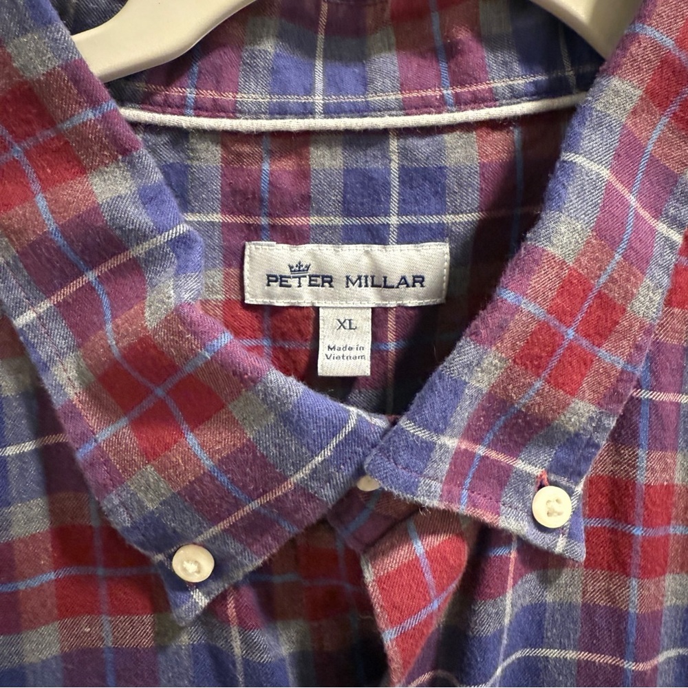 PETER MILLAR ✘ Autumn Soft Beaumont Cotton Sport Button Shirt Red Blue Plaid XL - Picture 10 of 13